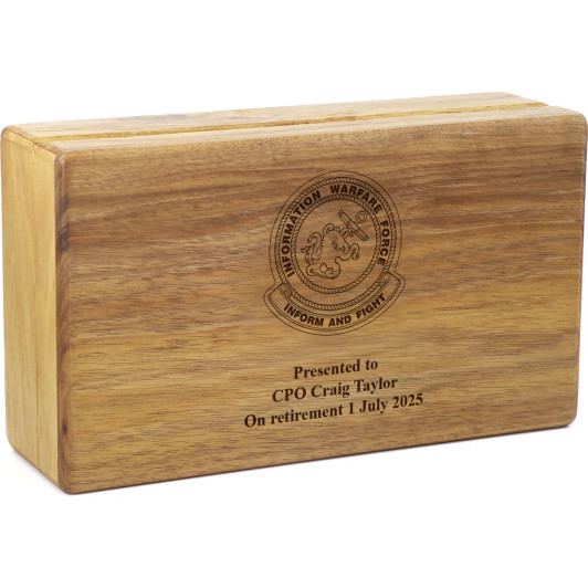 Information Warfare Force Tasmanian Blackwood Two-Tiered Medal Display Box