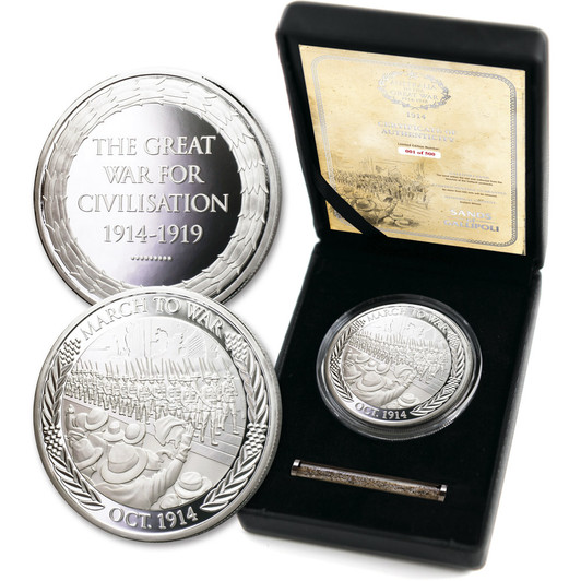 Great War-March to War Ltd Medallion SoG 14 The beautiful Sands of Gallipoli 2014 release March to War Limited Edition Medallion from the military specialists. Australia's first contingent to join the war was a special force which set sail for