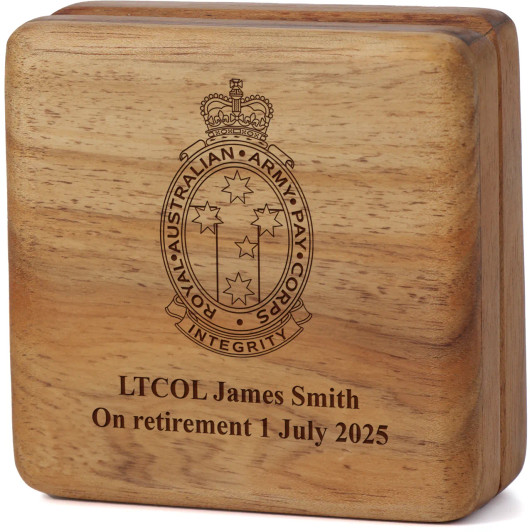 Royal Australian Army Pay Corps (RAAPC) Tasmanian Blackwood Keepsake Box