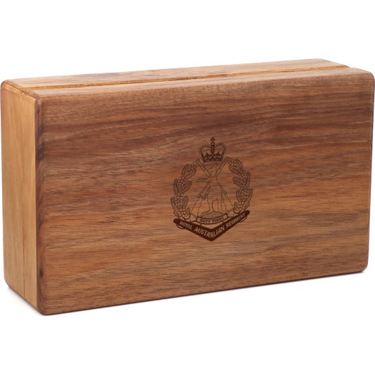 Royal Australian Regiment (RAR) Tasmanian Blackwood Two-Tiered Medal Display Box
