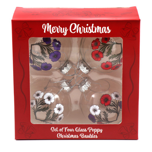 Glass Poppy Christmas Baubles