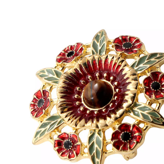 Precious Poppy, Tiger's Eye, Limited Edition Brooch