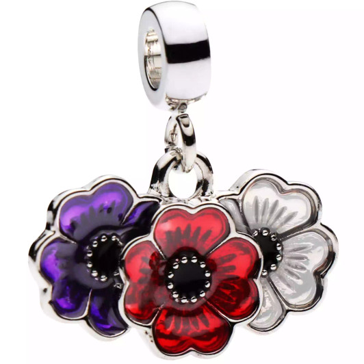 Silver-plated Red, White and Purple Poppy Charm