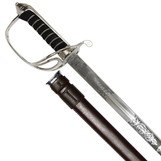 Windlass Artillery Sword with Leather Scabbard - Stainless Steel (Queens Cypher)
