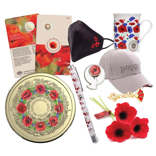 $2 2025 UNC Coloured C Mintmark Poppy Wreath 80th Anniversary of WWII - Bundle 1