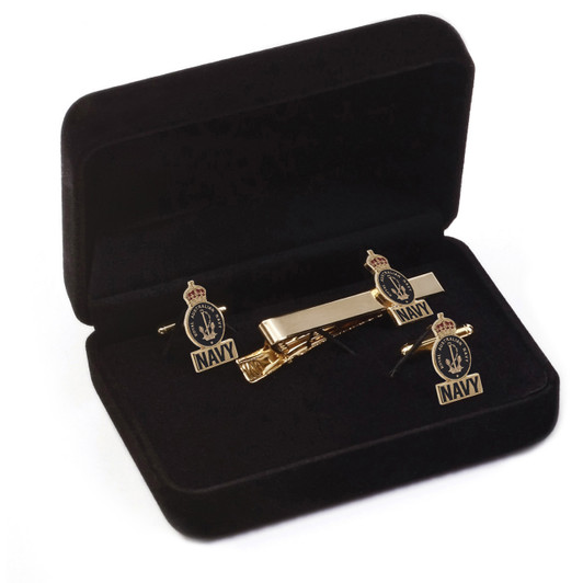 Navy Cuff Link & Tie Bar Set CIIIR