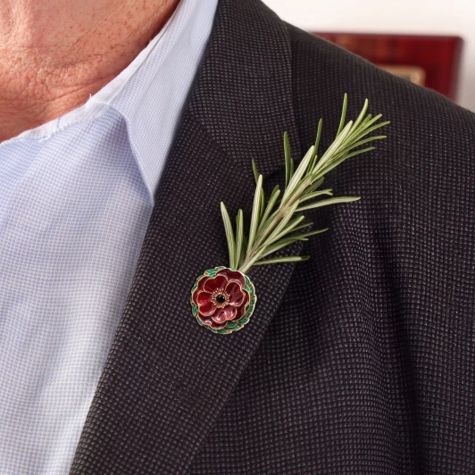 Red Poppy, Rosemary Carrier Lapel Pin
