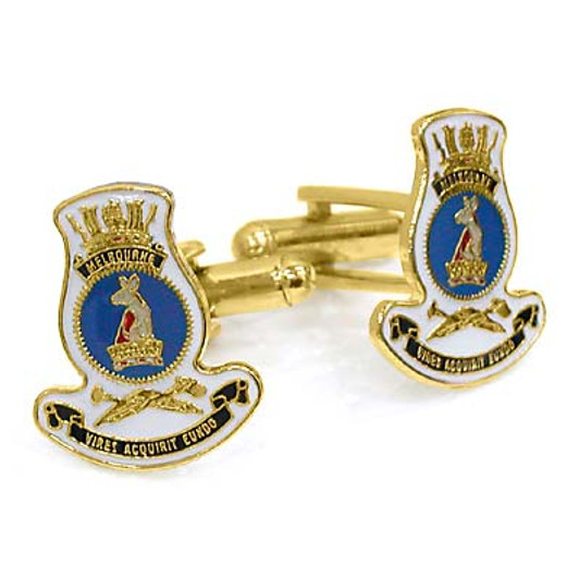 HMAS Melbourne Cuff links HMAS Melbourne 20mm full colour enamel cuff links. Order now from the military specialists. These beautiful gold plated cuff links are the perfect accessory for work or functions.
