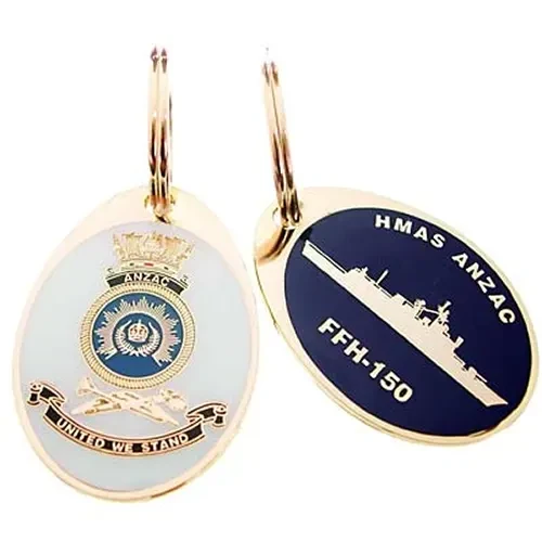 HMAS Anzac Key Ring HMAS Anzac key ring. Order now from the military specialists. This beautiful 40mm gold plated enamel key ring will keep your keys organised and start conversations.