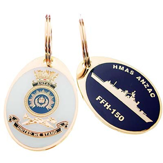HMAS Anzac Key Ring HMAS Anzac key ring. Order now from the military specialists. This beautiful 40mm gold plated enamel key ring will keep your keys organised and start conversations.