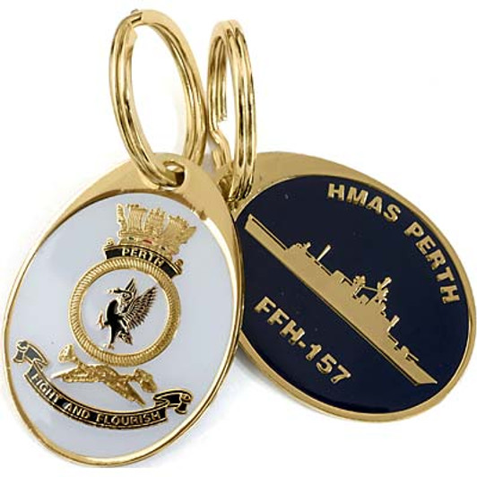 HMAS Perth Key Ring HMAS Perth key ring. Order now from the military specialists. This beautiful 40mm gold plated enamel key ring will keep your keys organised and start conversations. HMAS Perth Key Ring HMAS Perth key ring. Order now from the military specialists. This beautiful 40mm gold plated enamel key ring will keep your keys organised and start conversations.
