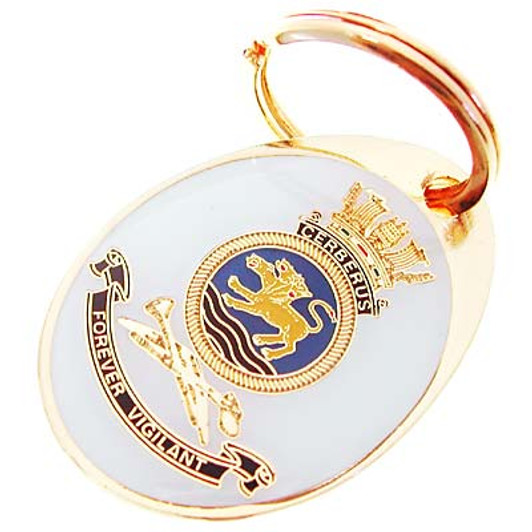 HMAS Cerberus Key Ring HMAS Cerberus key ring. Order now from the military specialists. This beautiful 40mm gold plated enamel key ring will keep your keys organised and start conversations. HMAS Cerberus Key Ring HMAS Cerberus key ring. Order now from the military specialists. This beautiful 40mm gold plated enamel key ring will keep your keys organised and start conversations.