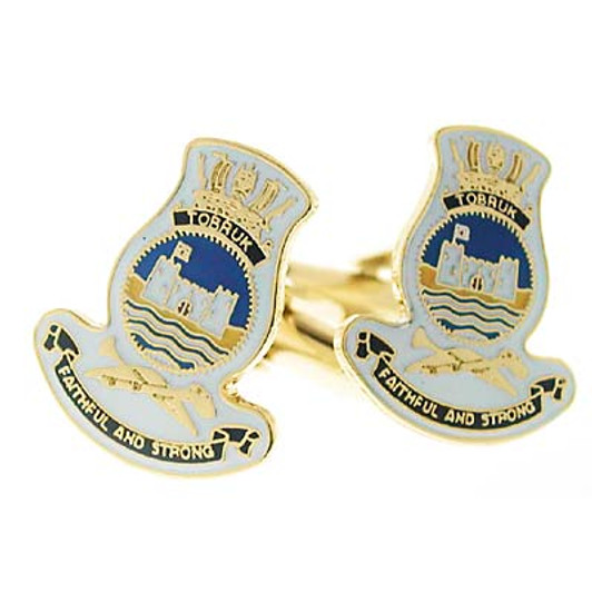 HMAS Tobruk Cuff links HMAS Tobruk 20mm full colour enamel cuff links. Order now from the military specialists. These beautiful gold plated cuff links are the perfect accessory for work or functions.