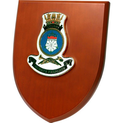 HMAS Stuart Shield Plaque An Exceptional HMAS Stuart Plaque order now. This beautiful plaque features a 100mm full colour enamel crest set on a 200x160mm timber finish shield. Presented in a stylish silver gift box with form c
