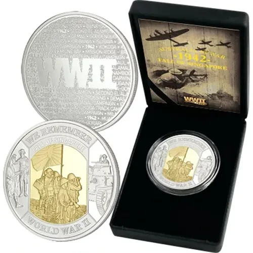 Fall of Singapore Ltd Ed Medallion This extraordinary proof-quality medallion remembers the fall of Singapore on 15 February 1942. The loss of Singapore was a crushing defeat for the British Empire. The 'island fortress', with its nava