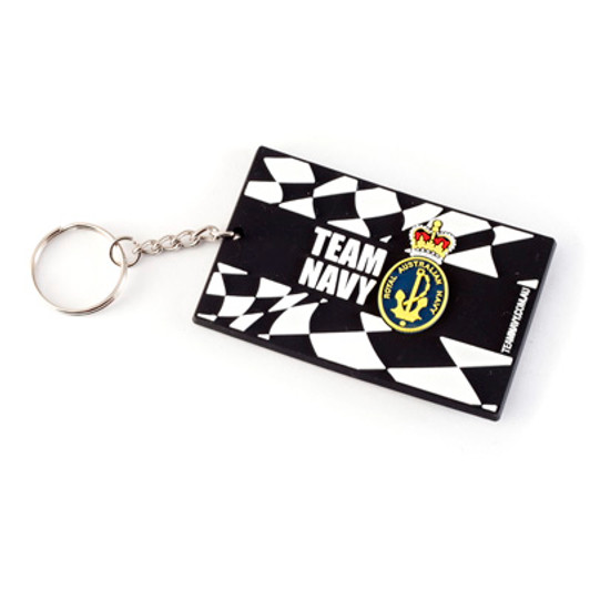 Team Navy PVC Key Tag Stylish PVC Key Tag to show your support for team navy. Measures 70x40mm and comes with a split ring.