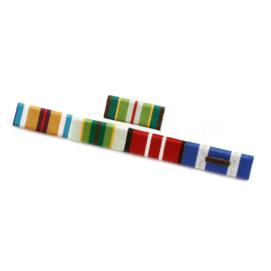 Ribbon Bar 5 (4-1) Plastic Quality ribbon bar 5 (4-1) with plastic covering ready to wear with clutch pins on the back, order now from the military specialists. All Ribbon Bars are made to customer specifications. Lead time may Ribbon Bar 5 (4-1) Plastic Quality ribbon bar 5 (4-1) with plastic covering ready to wear with clutch pins on the back, order now from the military specialists. All Ribbon Bars are made to customer specifications. Lead time may