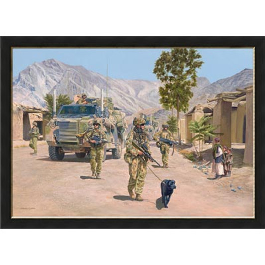 Operation Slipper Full Size Framed Canvas Print The exceptional Operation Slipper Full Size Canvas Print, order now from the military specialists. Renowned Australian military artist, Barry Spicer, has captured the essence of this Afghanistan villa