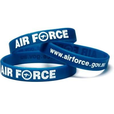 Air Force Childrens Silicon Wristband Blue Cool Air Force Silicon Wristband for kids, order now from the military specialists, the perfect way to show your support. Silicon wrist band debosed and colour filled with Air Force + Roundel printed