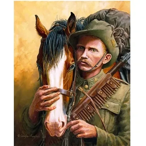 My Blaze Canvas Print 50 X 34.7 Depicted is Corporal William Greer with his horse Blaze. In 1901,William Greer at 21 years of age, signed up to join the First Battalion Australian Commonwealth Horse, to serve in the Boer War in Sout