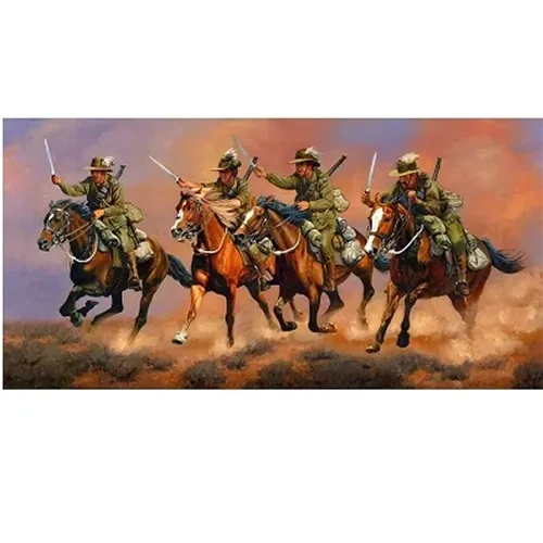 The Charge Canvas Print 40 x 80 Pictured are just one section of two regiments of Australian Light Horse that on the 31st of October 1917, braved shell and machine-gun fire to gallop over 3 miles of open plain, and with bayonets dra