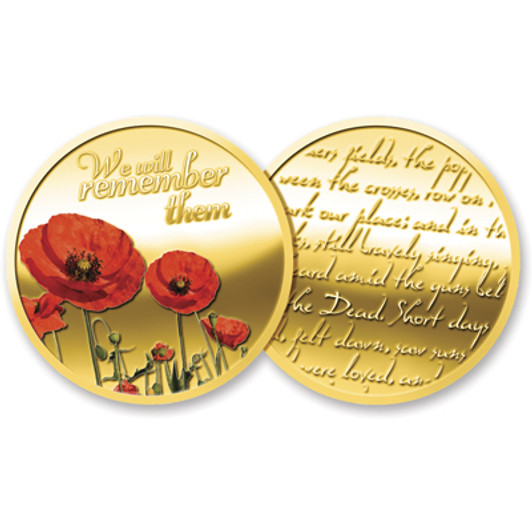 Gold Plated Poppy Medallion In Gift Box The beautiful Gold Plated Poppy Medallion In Gift Box from ##Tag3##. This lovely gold plated medallion features a stunning print of the iconic Flanders Poppies on the front and the poem In Flanders Fi