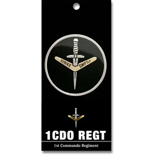 1 CDO REGT Medallion On Card The 1st Commando Regiment (1 CDO REGT) medallion, order now from the military specialists. Displayed on a presentation card. This spectacular 48mm full-colour enamel medallion will start conversations
