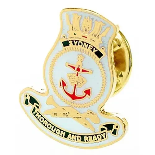 HMAS Sydney Lapel Pin The HMAS Sydney 20mm full-colour enamel lapel pin, order now from the military specialists. Displayed on a presentation card. This beautiful gold-plated lapel pin will look great on both your jacket a