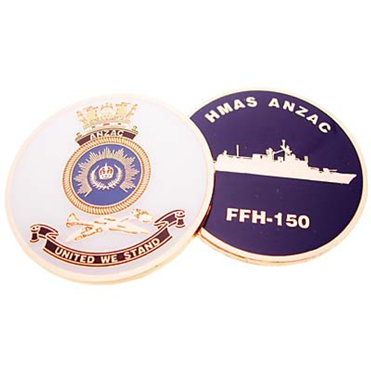 HMAS Anzac Medallion The HMAS Anzac medallion. Order now from the military specialists. This spectacular 48mm full colour enamel medallion with the ships crest on the front and ships profile on the reverse, will start con HMAS Anzac Medallion The HMAS Anzac medallion. Order now from the military specialists. This spectacular 48mm full colour enamel medallion with the ships crest on the front and ships profile on the reverse, will start con