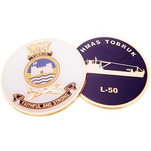 HMAS Tobruk Medallion The HMAS Tobruk medallion. Order now from the military specialists. This spectacular 48mm full-colour enamel medallion with the ships crest on the front and ships profile on the reverse, will start co