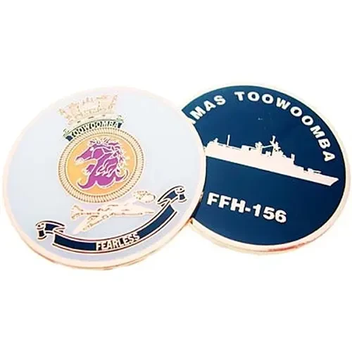 HMAS Toowoomba Medallion The HMAS Toowoomba medallion. Order now from the military specialists. This spectacular 48mm full-colour enamel medallion with the ships crest on the front and ships profile on the reverse, will start