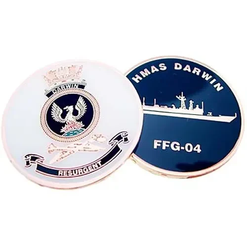 HMAS Darwin Medallion The HMAS Darwin medallion. Order now from the military specialists. This spectacular 48mm full colour enamel medallion with the ships crest on the front and ships profile on the reverse, will start co