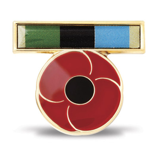 AOSM Greater Middle East Ribbon Poppy Lapel Pin With this rich enamel-filled 25mm Greater Middle East ribbon badge available from the military specialists we honour the dedication and service of Australian service men and women who have supported g