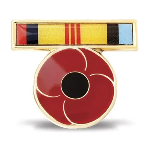 Vietnam Logistic & Support Ribbon Poppy Lapel Pin This special 25mm Vietnam ribbon badge available from the military specialists remembers the tens of thousands of Australian military and civilian personnel who supported our armed forces in Vietnam b