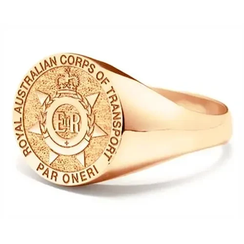 RACT 18ct Rose Gold Ring Order the stunning Royal Australian Corps of Transport (RACT) Solid 18ct Rose Gold Ring  today from the military specialists. Our quality rings are custom-made to order - please choose carefully as ch