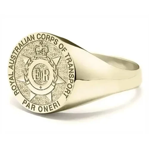 RACT 18ct White Gold Ring Order the stunning Royal Australian Corps of Transport (RACT) Solid 18ct White Gold Ring today from the military specialists. Our quality rings are custom-made to order - please choose carefully as ch