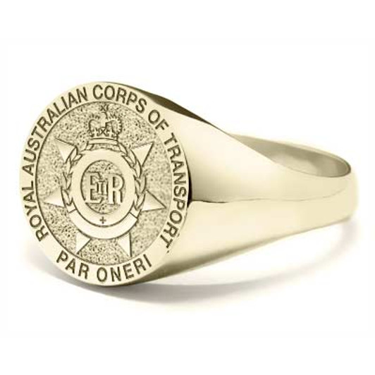 RACT 9ct White Gold Ring Order the stunning Royal Australian Corps of Transport (RACT) Solid 9ct White Gold Ring order from the military specialists. Our quality rings are custom-made to order - please choose carefully as cha