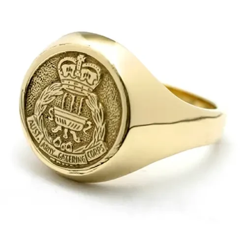 AACC 18ct Yellow Gold Ring Stunning Australian Army Catering Corps (AACC) Solid 18ct Yellow Gold Ring order today from the military specialists. Our quality rings are custom-made to order - please choose carefully as changes to
