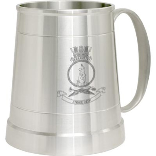 HMAS Parramatta Pewter Tankard HMAS Parramatta crest Engraved on a traditional pewter tankard from Military Shop. Order online now. This stylish tankard is a brilliant addition to your trophy shelf or pool room.