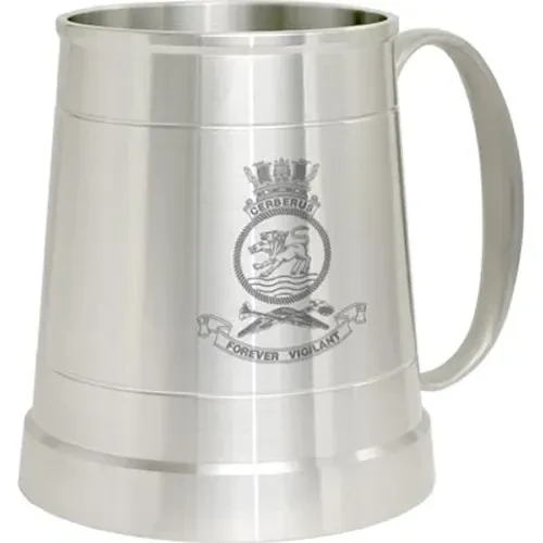 HMAS Cerberus Pewter Tankard HMAS Cerberus crest Engraved on a traditional pewter tankard from Military Shop. Order online now. This stylish tankard is a brilliant addition to your trophy shelf or pool room.