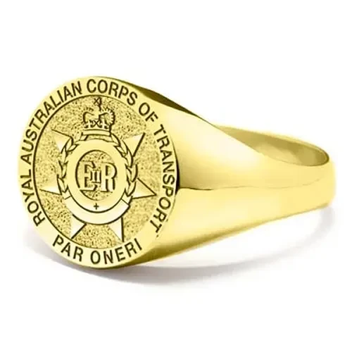 RACT 9ct Yellow Gold Ring Order the stunning Royal Australian Corps of Transport (RACT) Solid 9ct Yellow Gold Ring today from the military specialists. Our quality rings are custom-made to order - please choose carefully as ch