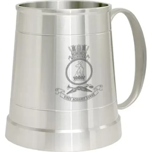 HMAS Melbourne Pewter Tankard HMAS Melbourne crest Engraved on a traditional pewter tankard from Military Shop. Order online now. This stylish tankard is a brilliant addition to your trophy shelf or pool room.
