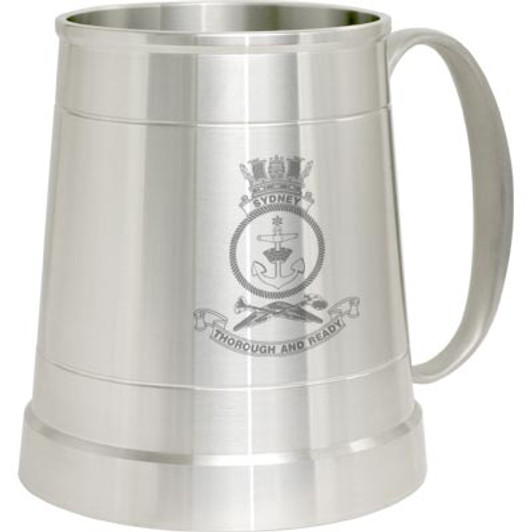 HMAS Sydney Pewter Tankard HMAS Sydney crest Engraved on a traditional pewter tankard from Military Shop. Order online now. This stylish tankard is a brilliant addition to your trophy shelf or pool room.