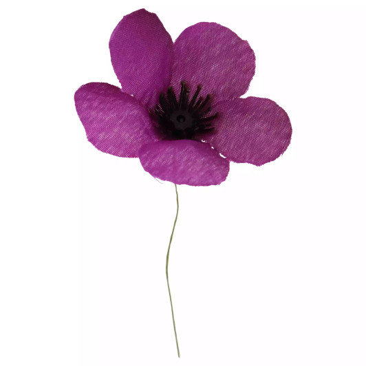 Purple Donation Fabric Poppy w/Wire Stem
