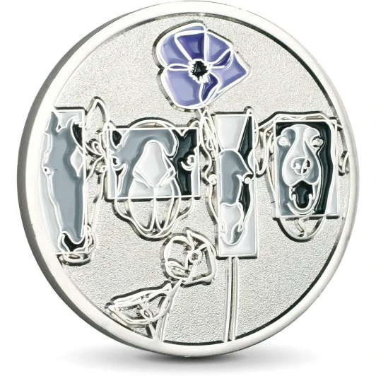 Purple Poppy Silver Medallion 48mm Sandblasted Finish