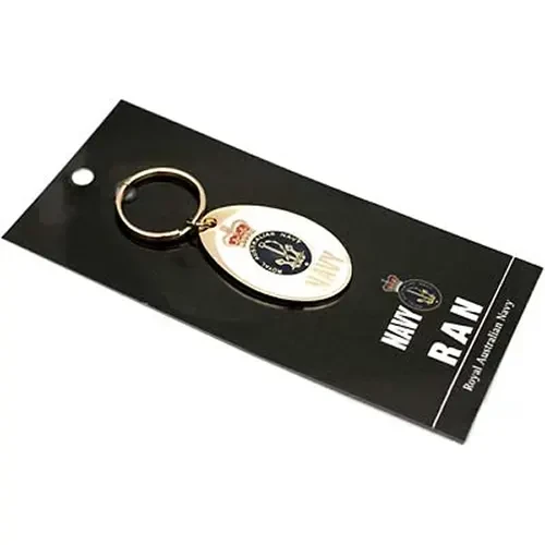 Navy Key Ring On Card Navy key ring. Order now from the military specialists. Displayed on a presentation card. This beautiful 40mm gold plated enamel key ring will keep your keys organised and start conversations.