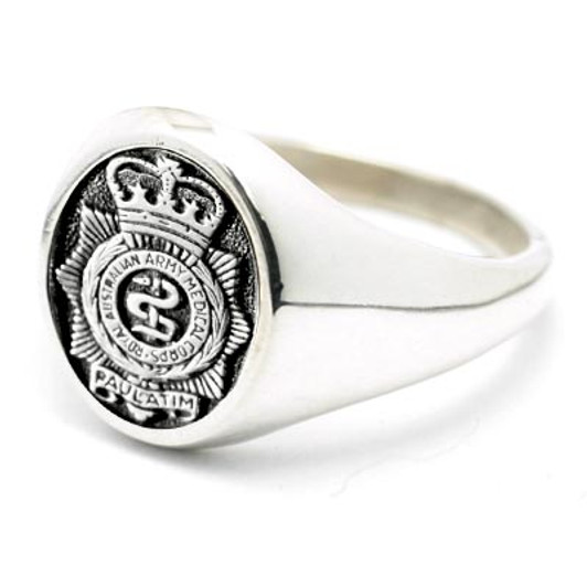 RAAMC Sterling Silver Ring Order the stunning Royal Australian Army Medical Corps (RAAMC) Solid Sterling Silver Ring today from the military specialists. Our quality rings are custom-made to order - please choose carefully as c