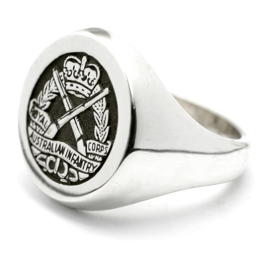 RAInf Sterling Silver Ring Order the stunning Royal Australian Infantry Corps (RA Inf) Solid Sterling Silver Ring today from the military specialists. Our quality rings are custom-made to order - please choose carefully as chan