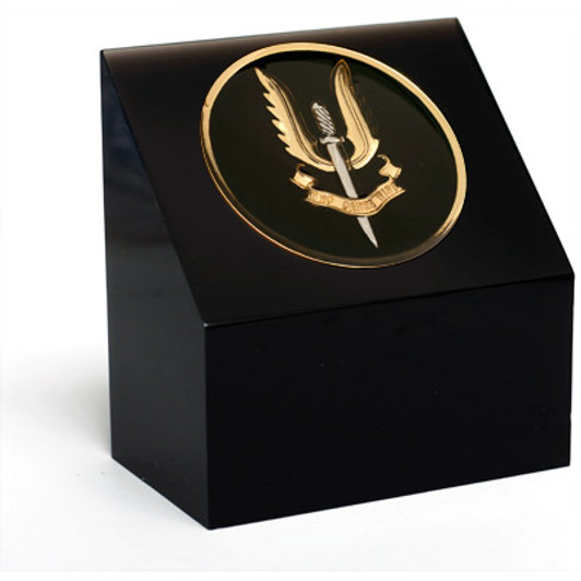 SASR Medallion In Block Superb Special Air Service Regiment (SASR) 48mm medallion presented in a black acrylic desk block. Order now, the block is presented in a form cut gift box making it perfect for awards, presentations