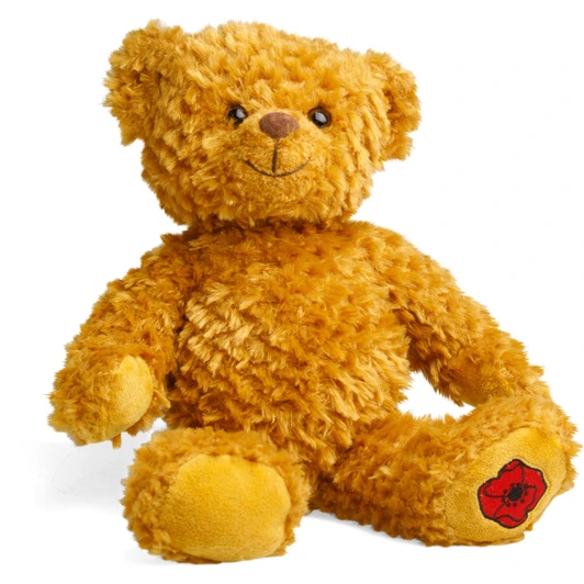 Remember Their Service Poppy Bear This lovely cuddly 25cm poppy bear belongs to the Remember Their Service collection. Designed to honour and remember all who served.  Measurements:21cm(L) x 12cm(W) x 32cm(H) Sitting size 250mm